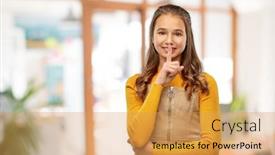  Presentation with teenage girl - Cool new slide deck with school-education-and-learning-concept backdrop and a yellow colored foreground