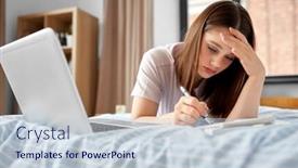  Presentation with teenage girl - Slides consisting of school-education-and-stress-concept background and a lemonade colored foreground