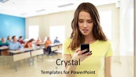  Presentation with technology education - Colorful slide set enhanced with school education cyberbullying and technology backdrop and a blonde colored foreground