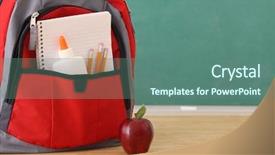 Presentation with education supplies - Beautiful PPT theme featuring school education still life backpack backdrop and a ocean colored foreground