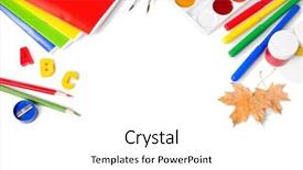  Presentation with back school - Colorful slides enhanced with school equipment with pencils paints backdrop and a white colored foreground