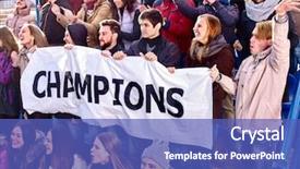  Presentation with group support - PPT theme consisting of school events - fans cheering in stadium holding background and a teal colored foreground