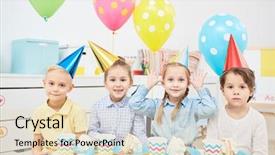  Presentation with children birthday - PPT theme featuring school events - row of funny children background and a lemonade colored foreground