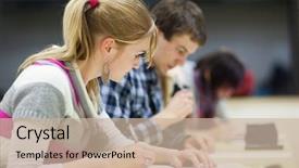  Presentation with color full - PPT layouts enhanced with school exam - pretty female college student sitting background and a soft green colored foreground