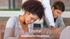  Presentation with student writing teacher - Presentation design featuring school examination - female student writing exam while background and a coral colored foreground