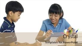  Presentation with learning how to interview - PPT theme having school examination - girl and boy learning background and a coral colored foreground