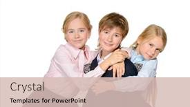  Presentation with school children - Colorful theme enhanced with school-fashion-three-cheerful-children backdrop and a soft green colored foreground