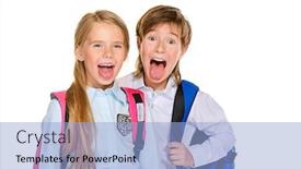  Presentation with school children - PPT layouts enhanced with school fashion two cheerful children in school uniform having fun together isolated over white background copy space background and a light blue colored foreground