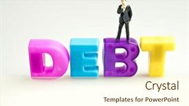  Presentation with school finance - Theme with school finance - debt word and toy business background and a  colored foreground