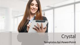  Presentation with school finance - Presentation design consisting of school finance - portrait of a young woman background and a light gray colored foreground