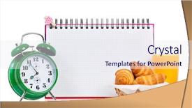  Presentation with green notebook - Colorful presentation design enhanced with school food fitness - big green alarm clock backdrop and a sky blue colored foreground
