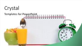  Presentation with green notebook - Slide deck featuring school food fitness - big green alarm clock background and a white colored foreground