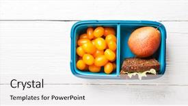  Presentation with lunchbox - Amazing PPT layouts having school food fitness - image of cherry tomato pear backdrop and a white colored foreground