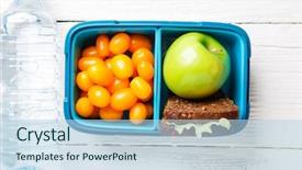  Presentation with lunchbox - Beautiful PPT layouts featuring school food fitness - picture of cherry tomato apple backdrop and a light blue colored foreground