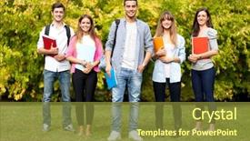  Presentation with groups - Colorful presentation theme enhanced with school garden - groups of happy college students backdrop and a  colored foreground