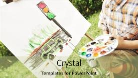  Presentation with school garden - Slides featuring school garden - happy kid background and a mint green colored foreground