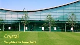  Presentation with modern school building - Slides enhanced with school garden - modern industrial building background and a tawny brown colored foreground