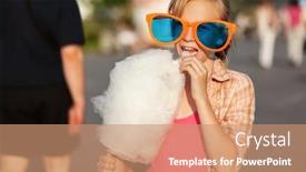  Presentation with cotton candy - Presentation theme having school girl eating cotton candy background and a coral colored foreground