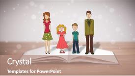  Presentation with school family - Presentation theme having school girl education objects symbols - drawing of a happy family background and a  colored foreground