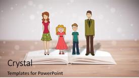  Presentation with school family - Presentation design with school girl education objects symbols - drawing of a happy family background and a  colored foreground