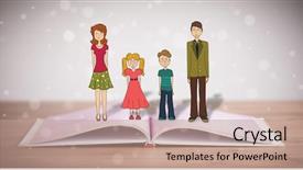  Presentation with unity - Amazing presentation design having school girl education objects symbols - drawing of a happy family backdrop and a  colored foreground