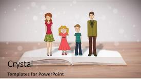  Presentation with school family - Colorful slide deck enhanced with school girl education objects symbols - drawing of a happy family backdrop and a coral colored foreground