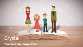  Presentation with unity - Slide deck having school girl education objects symbols - drawing of a happy family background and a coral colored foreground