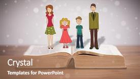  Presentation with unity - PPT layouts having school girl education objects symbols - drawing of a happy family background and a  colored foreground