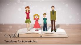  Presentation with book - Cool new presentation theme with school girl education objects symbols - drawing of a happy family backdrop and a coral colored foreground