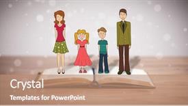  Presentation with school family - Slide set featuring school girl education objects symbols - drawing of a happy family background and a  colored foreground