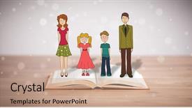  Presentation with book - Beautiful presentation theme featuring school girl education objects symbols - drawing of a happy family backdrop and a  colored foreground