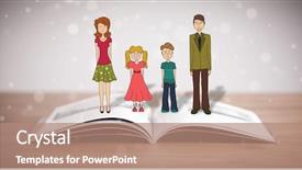  Presentation with book - Presentation theme enhanced with school girl education objects symbols - drawing of a happy family background and a  colored foreground