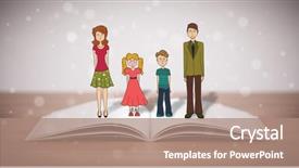  Presentation with unity - Slide deck consisting of school girl education objects symbols - drawing of a happy family background and a coral colored foreground