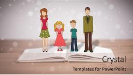  Presentation with school family - Presentation theme consisting of school girl education objects symbols - drawing of a happy family background and a coral colored foreground