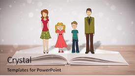  Presentation with book - Amazing presentation theme having school girl education objects symbols - drawing of a happy family backdrop and a coral colored foreground