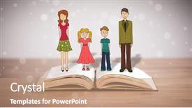  Presentation with book - Audience pleasing slide deck consisting of school girl education objects symbols - drawing of a happy family backdrop and a  colored foreground