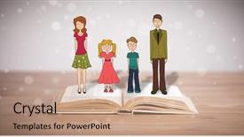  Presentation with unity - Amazing PPT theme having school girl education objects symbols - drawing of a happy family backdrop and a  colored foreground