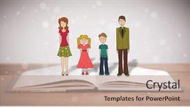  Presentation with unity - Presentation theme featuring school girl education objects symbols - drawing of a happy family background and a coral colored foreground