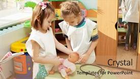  Presentation with school kids - PPT layouts having school girl playing at infant background and a coral colored foreground