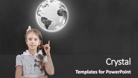  Presentation with grit school - Slide deck with school girl pointing at globe background and a  colored foreground