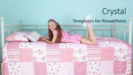  Presentation with free school - Presentation design with school girl reading a book background and a sky blue colored foreground