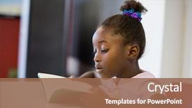  Presentation with classroom - Presentation design consisting of school girl reading book background and a violet colored foreground