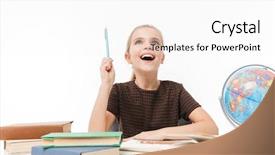  Presentation with school desk - Presentation featuring school girl reading studying books background and a white colored foreground
