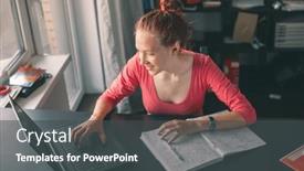  Presentation with test exam student - Slides enhanced with school-girl-studying-with-books background and a dark gray colored foreground