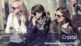  Presentation with teenage - PPT theme having school girls against a city background and a wine colored foreground