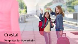  Presentation with goodbye - Presentation theme having school girls waving goodbye background and a  colored foreground