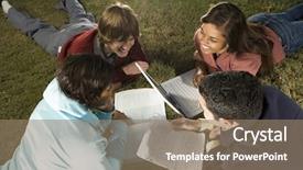  Presentation with outdoors - Colorful PPT theme enhanced with school good times - four students studying outdoors backdrop and a coral colored foreground