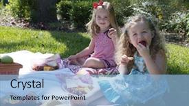  Presentation with summer school - Slides enhanced with school good times - girls at a summer picnic background and a  colored foreground