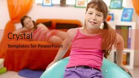  Presentation with gym ball - Slide deck featuring school good times - schoolgirls at home with gym background and a red colored foreground