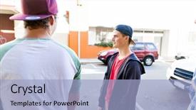  Presentation with street smart entrepreneur - Audience pleasing slide set consisting of school good times - teenage friends walking backdrop and a  colored foreground